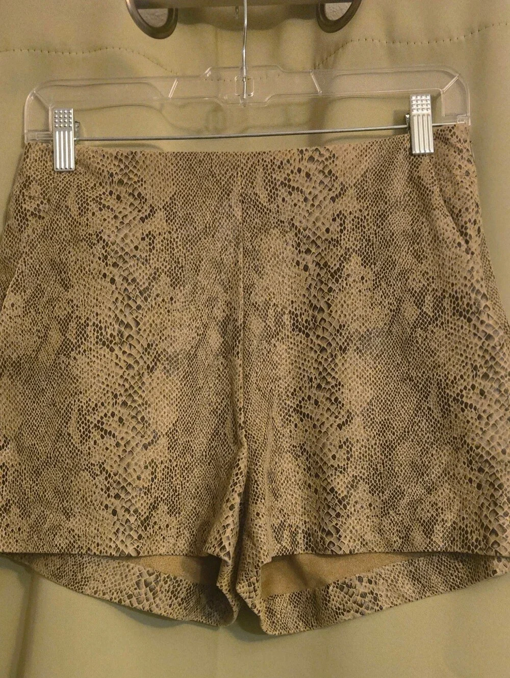 Zara Snake-Print High Waist Shorts - Beige and Brown